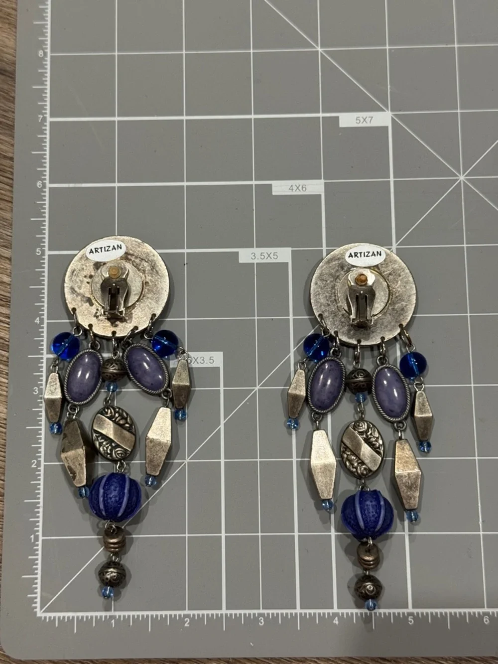 Artizen Blue and Silver Bohemian Dangle Clip On Earrings Tribal Western Jewelry